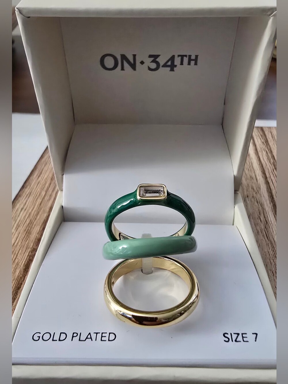 ON 34TH Green and Gold Plated Stackable Ring Set